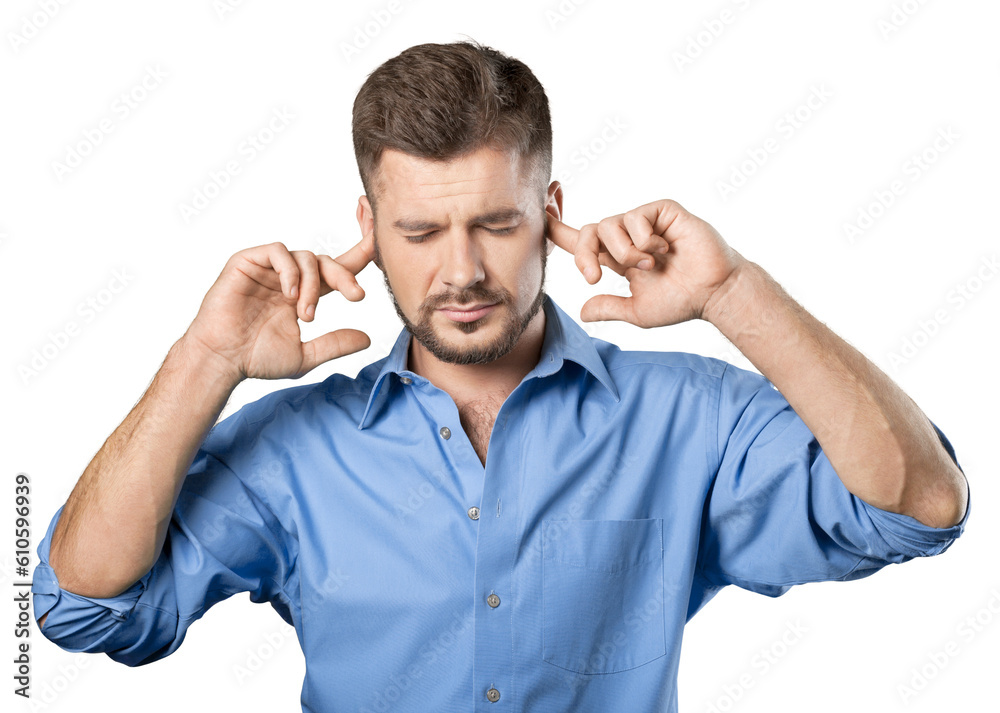 Man with stress holds head with fingers
