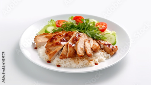 Grilled chicken teriyaki rice on white background