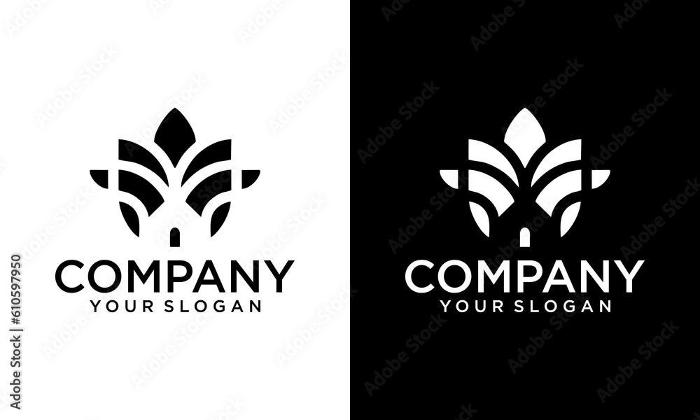 Green house vector logo template. Vegan symbol, eco logo. Leaf and natural logo concept.
