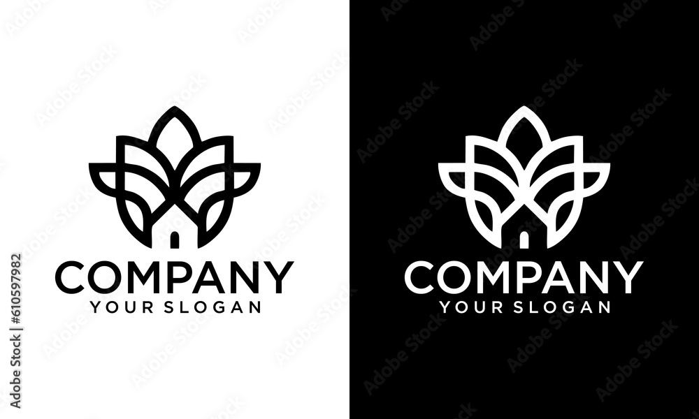 Green house vector logo template. Vegan symbol, eco logo. Leaf and natural logo concept.