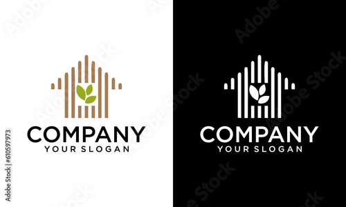 Green house vector logo template. Vegan symbol, eco logo. Leaf and natural logo concept.
