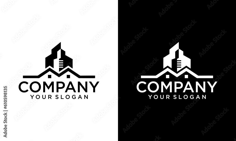 Real Estate Logo design vector template. House on Water wave Logotype concept icon.