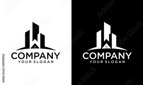 letter W logo and building. vector combination of letter W with building. suitable for real estate business initials W