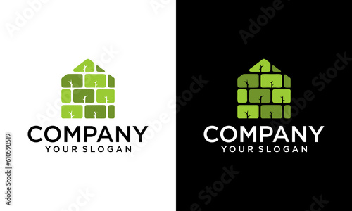 Green house vector logo template. Vegan symbol, eco logo. Leaf and natural logo concept.