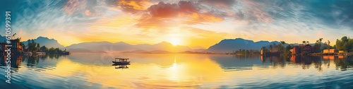 Sunrise over a calm body of water background © Photo And Art Panda