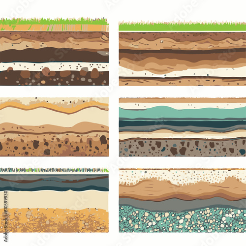 Seamless ground cross sections,layers under earth underground textures set. vector illustrations