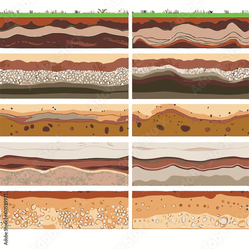 Seamless ground cross sections,layers under earth underground textures set. vector illustrations