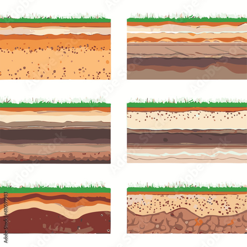 Seamless ground cross sections,layers under earth underground textures set. vector illustrations