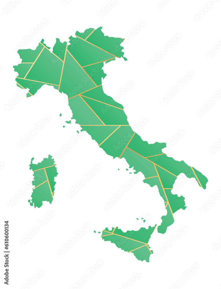 vector illustration of green and gold colored Italy map	
