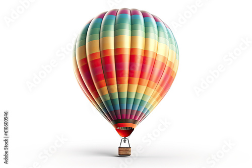 Big hot air balloon with rainbow coloring isolated on white background. Generative AI