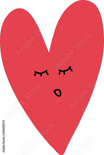 Heart symbol with inside emotion of sleepy tired cartoon face isolated on white. Conception of relax and tranquility