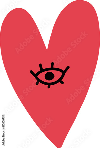 Heart symbol with eye inside isolated on white. Conception of conscious emotions