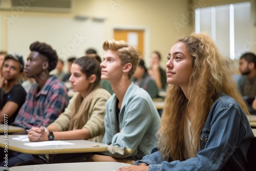 Philosophy Classroom: Diverse Students Engaged in a Thoughtful Discussion Inspired by Aristotle's Teachings. Generative AI