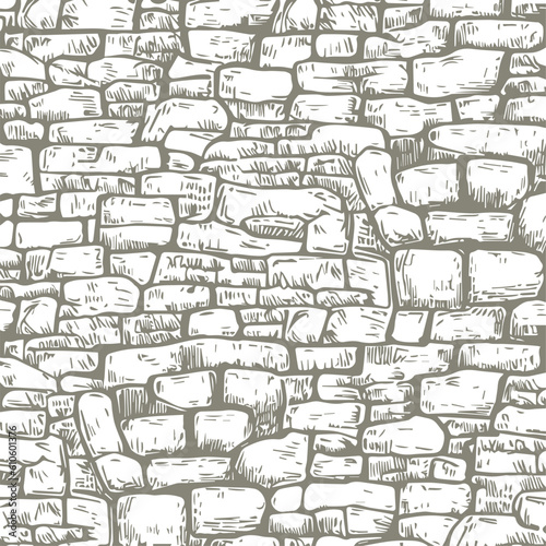 hand-drawn texture of brick wall or sett. castle  stone Seamless pattern of paver. Urban style structured ornament in line art style. Pattern design for travel outdoors. 