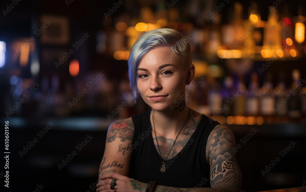 Blonde female bartender, Crafting the Perfect Cocktail. Generative AI