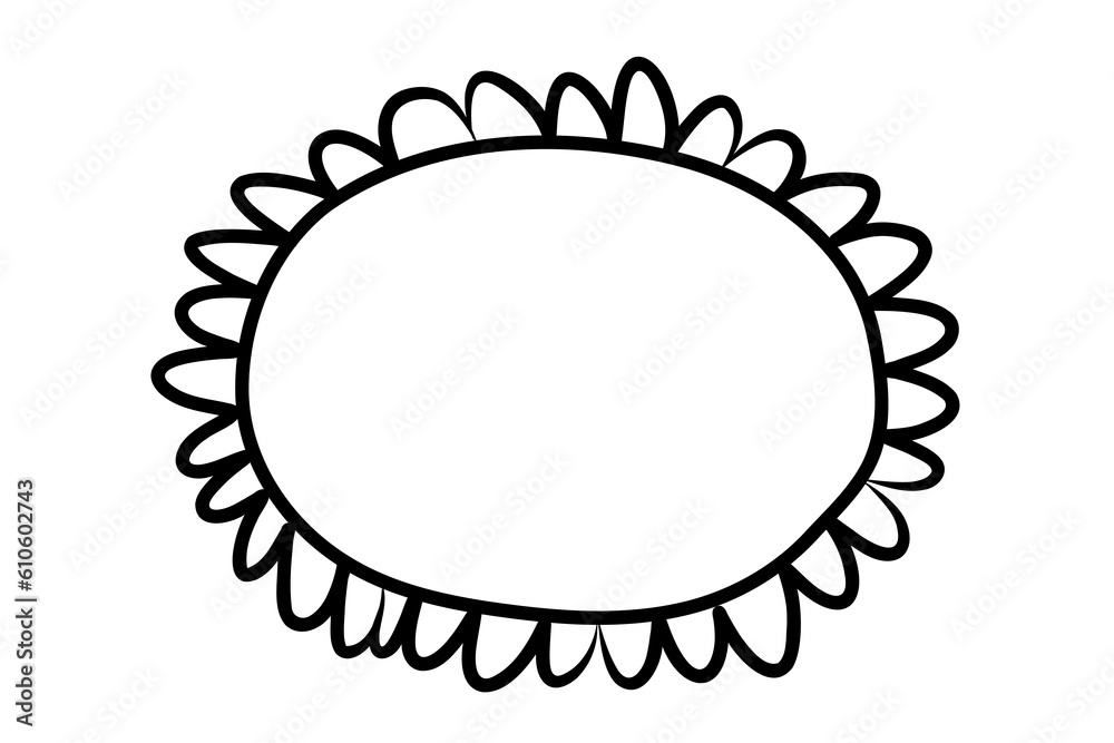 Doodle oval frame. Doodle wavy curve scrawl flower textured frames. Border mirror sketch. Vector illustration on a white background.