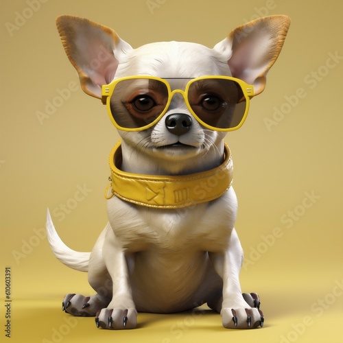dog yellow portrait animal cute breed glasses background chihuahua pet puppy. Generative AI. © SHOTPRIME STUDIO