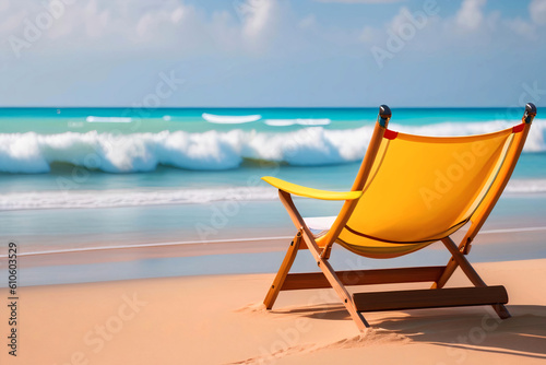 Beach chair or beach loungers on sand at the beach. Summer holiday travel vocation concept.