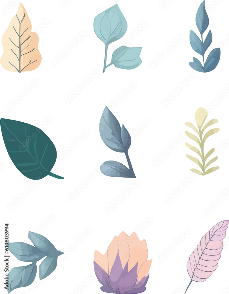Obraz premium Leaf Design Set, Vector Watercolor Clipart