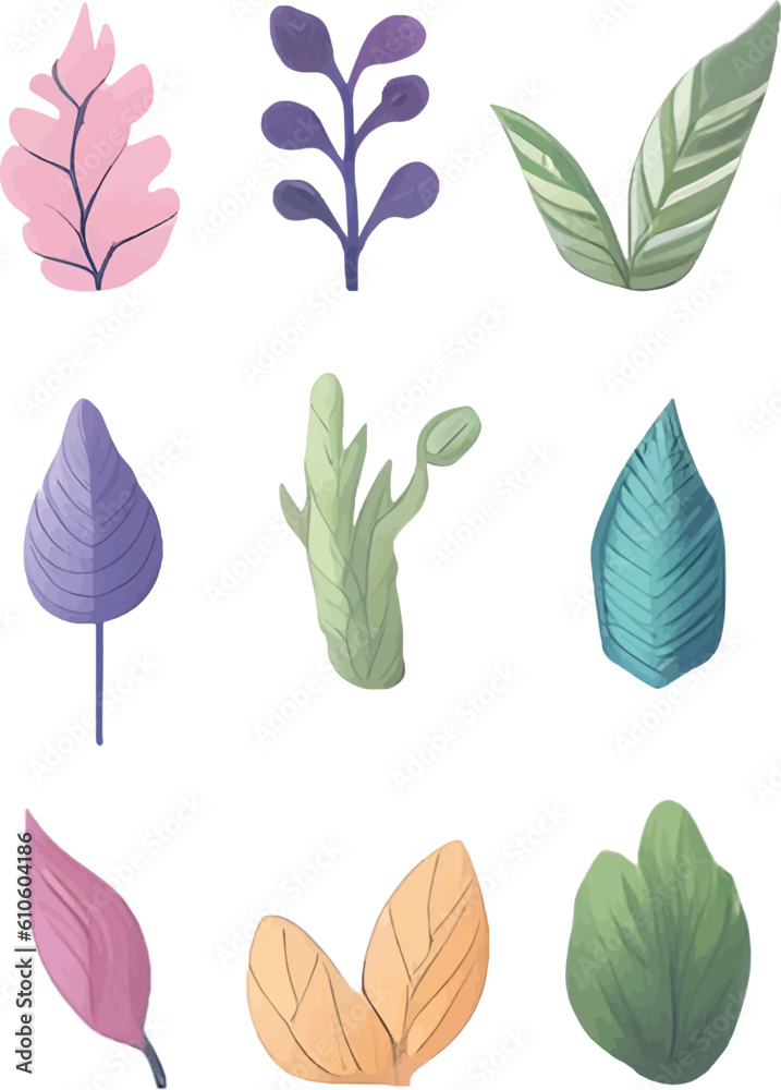 Leaf Design Set, Vector Watercolor Clipart