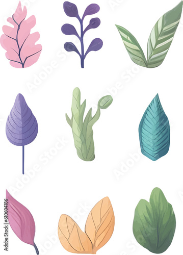 Leaf Design Set  Vector Watercolor Clipart