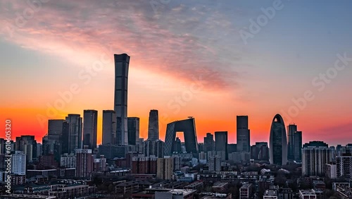 asia china metropolis skyscrapers panorama people's daily time lapse sunrise skyline beijing city cbd international trade phase iii china world trade center cctv building citic tower  business photo