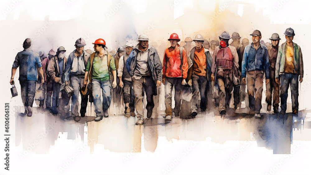 group of working people watercolour, generative ai