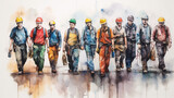 group of working people watercolour, generative ai