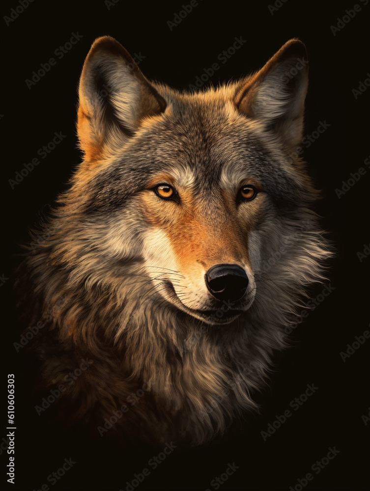 wolf portrait, created with Generative Ai technology.