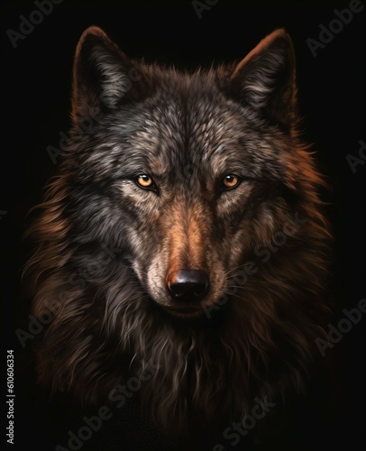 gray wolf portrait, created with Generative Ai technology