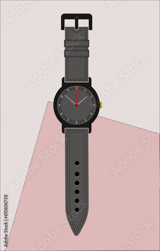 lexury gray leather watch isolated on soft and pinkish gray back ground   photo