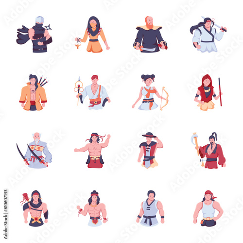 Trendy Set of Ancient Warriors Flat Icons