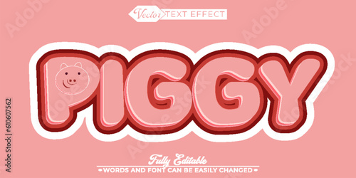 Cartoon Pink Piggy Vector Editable Text Effect Template