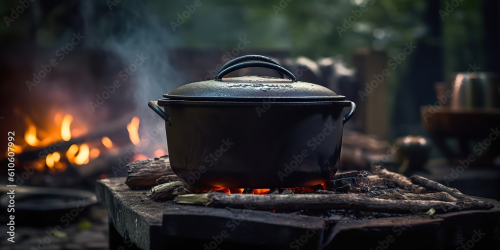 AI Generated. AI Generative. Camping rest food dinnet cook in the green forest. Adventure wild bushcraft explore vibe. Graphic Art AI Generated. AI Generative. Camping rest food dinnet cook in the green forest. Adventure wild bushcraft explore vibe. Graphic Art