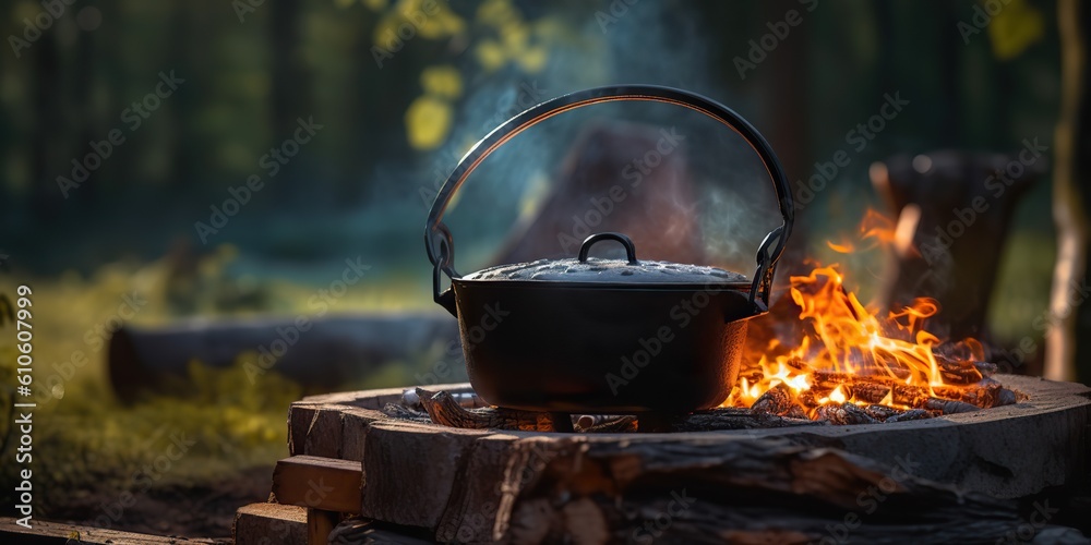 AI Generated. AI Generative. Camping rest food dinnet cook in the green forest. Adventure wild bushcraft explore vibe. Graphic Art AI Generated. AI Generative. Camping rest food dinnet cook in the green forest. Adventure wild bushcraft explore vibe. Graphic Art