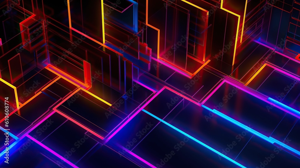 Fototapeta premium Game background, ultraviolet neon square portal, glowing lines, virtual reality, abstract fashion background, violet
