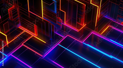 Game background, ultraviolet neon square portal, glowing lines, virtual reality, abstract fashion background, violet