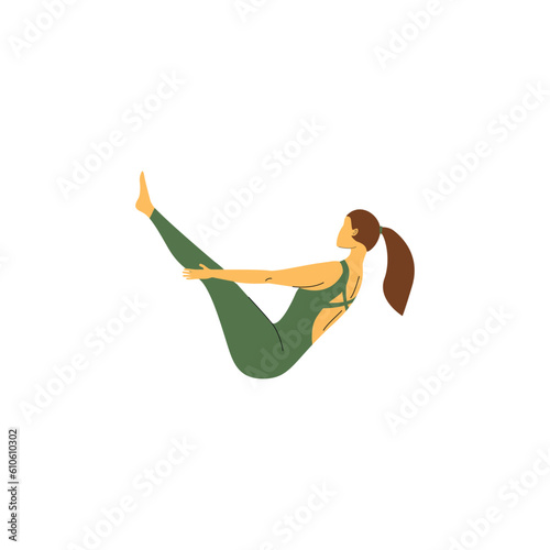 Girl doing yoga. Boat Pose Paripurna Navasana. Vector illustration.