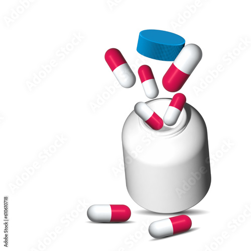 3d red pill on white