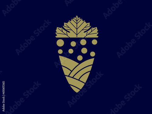 vineyard heraldic vector logo .wine landscape shield premium logo