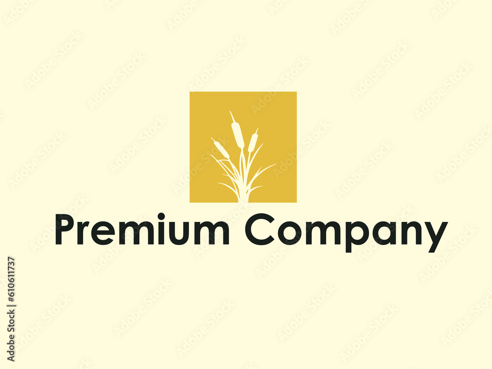 cattails reed grass premium gold vector logo design template
