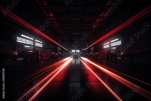 Dark industrial metal background with red light coming through thin lines Generative AI © LayerAce.com