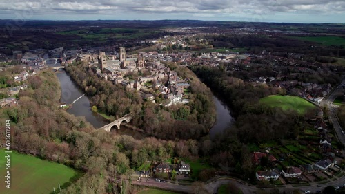 Stunning drone shot tracking around the city of Durham and River Wear