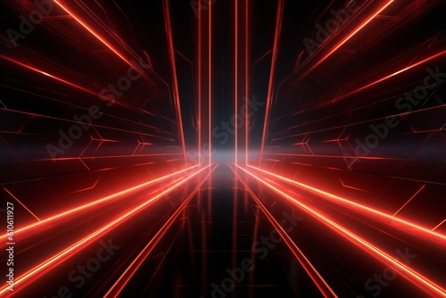 Dark industrial metal background with red light coming through thin lines Generative AI