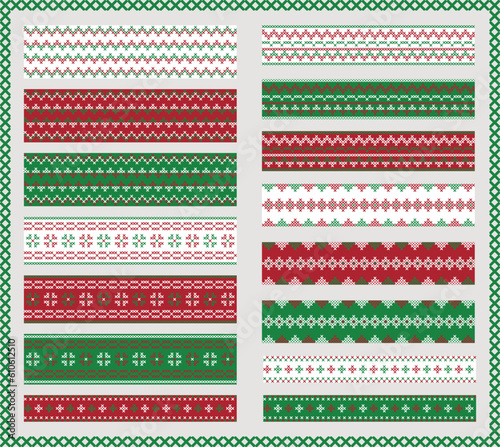 Embroidery cross stitch borders. Seamless embroidery vector ornaments.