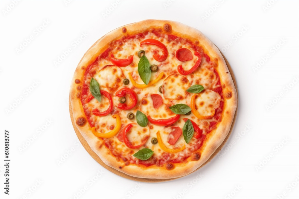 Margherita Pizza with pepper on white background