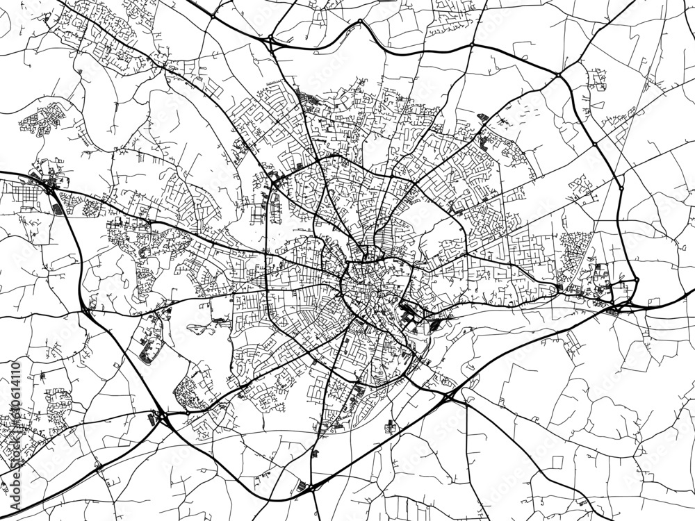 A vector road map of the city of  Norwich in the United Kingdom on a white background.