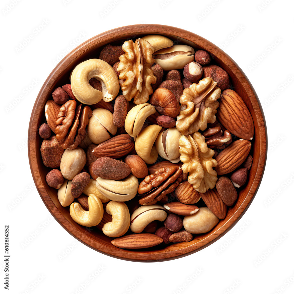 Bowl of Mixed Nuts Isolated on a Transparent Background. Generative AI Bowl of Mixed Nuts Isolated on a Transparent Background. Generative AI