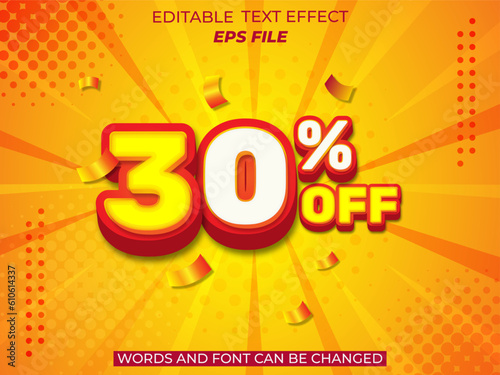 30 percent shopping day special offer discount text effect, 3d text, editable for commercial promotion