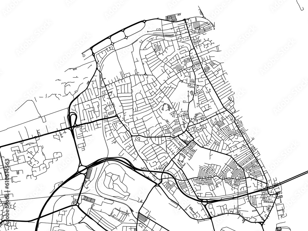 A vector road map of the city of  Wallasey in the United Kingdom on a white background.